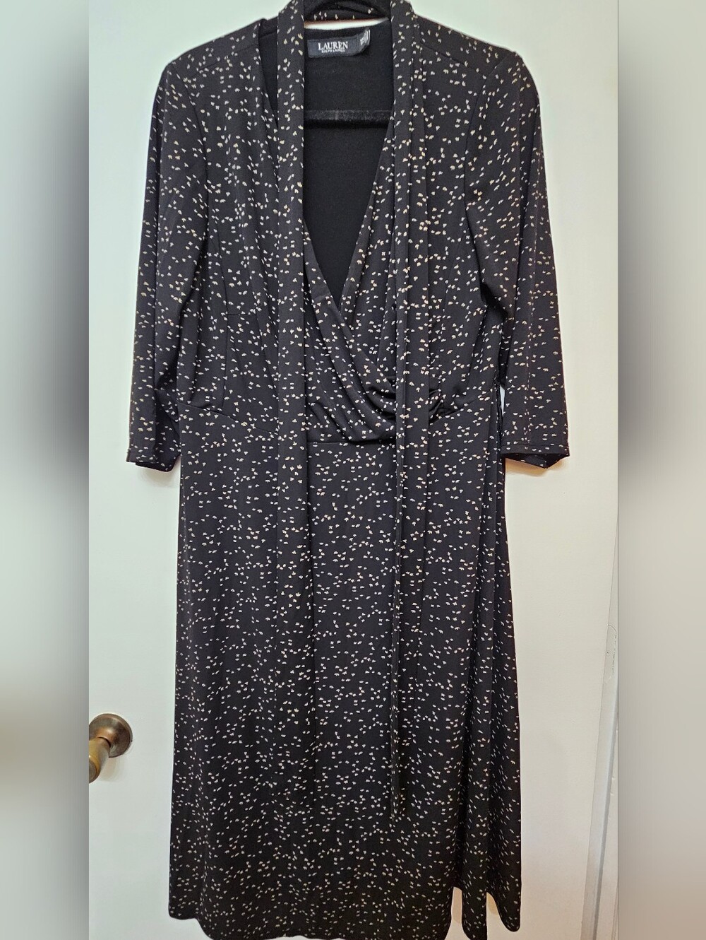 Lauren Ralph Lauren Black Printed Wrap Midi Dress
